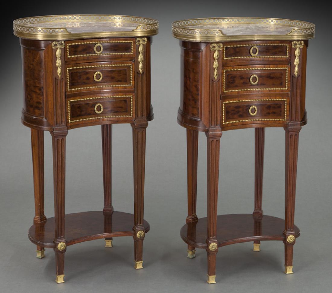 Pr. French mahogany marble top bedside tables (1 of 8)