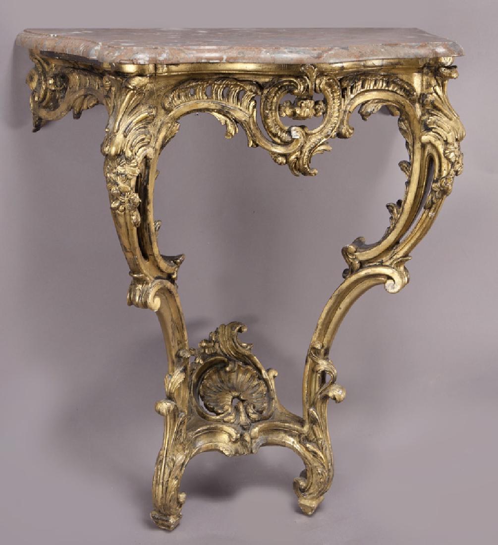 Small French marble top giltwood console table, (1 of 5)