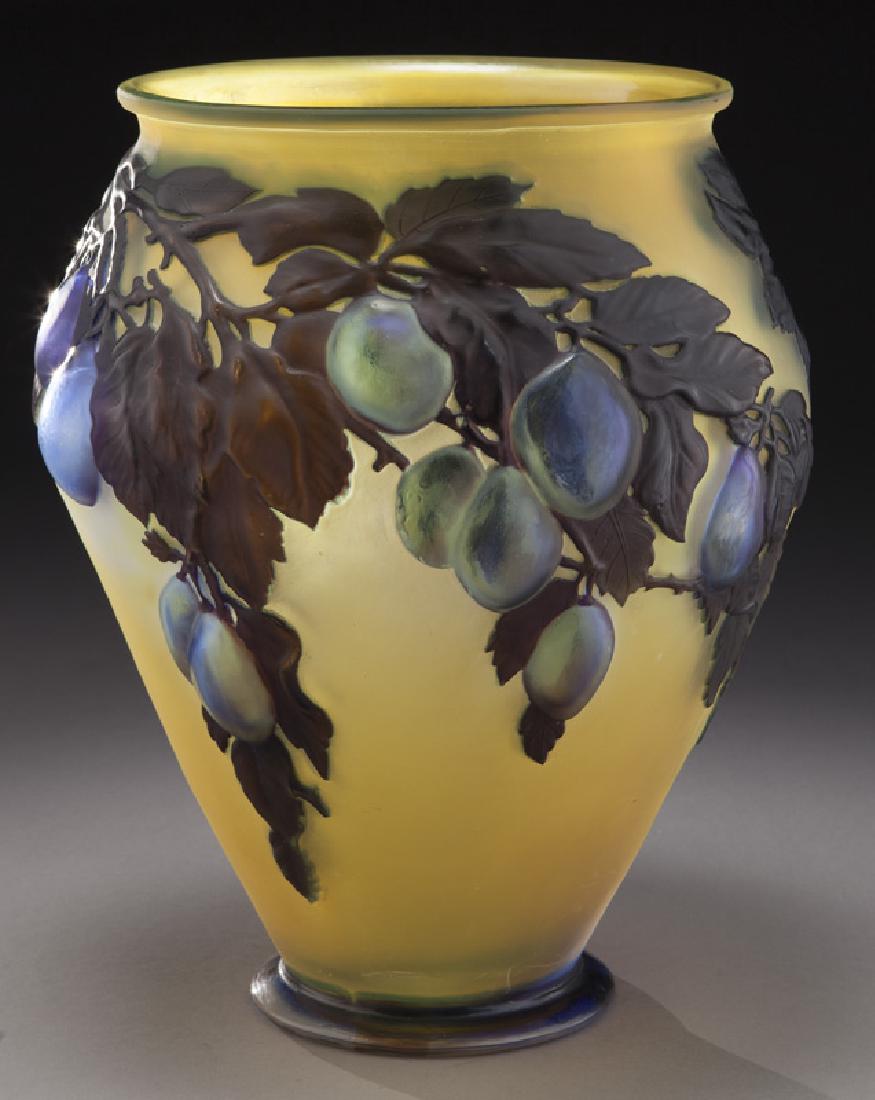 Large Galle blown out "Plum" cameo vase (1 of 9)