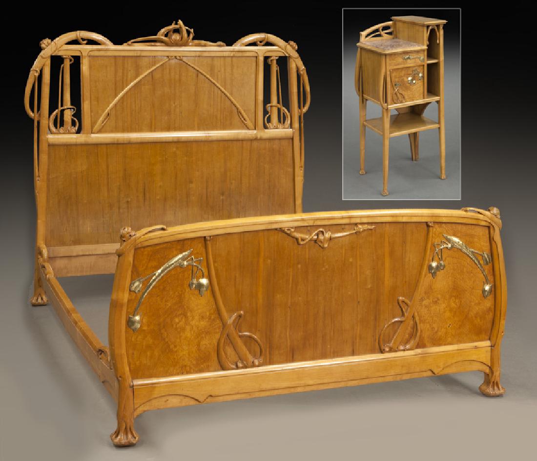 Continental Art Nouveau carved fruitwood bed (1 of 15)