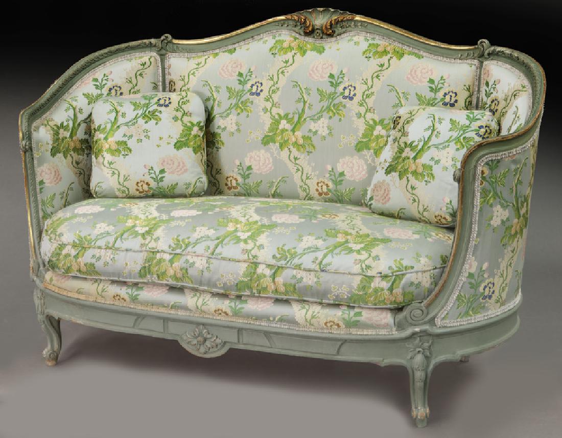 French carved parcel gilt and painted canape (1 of 9)