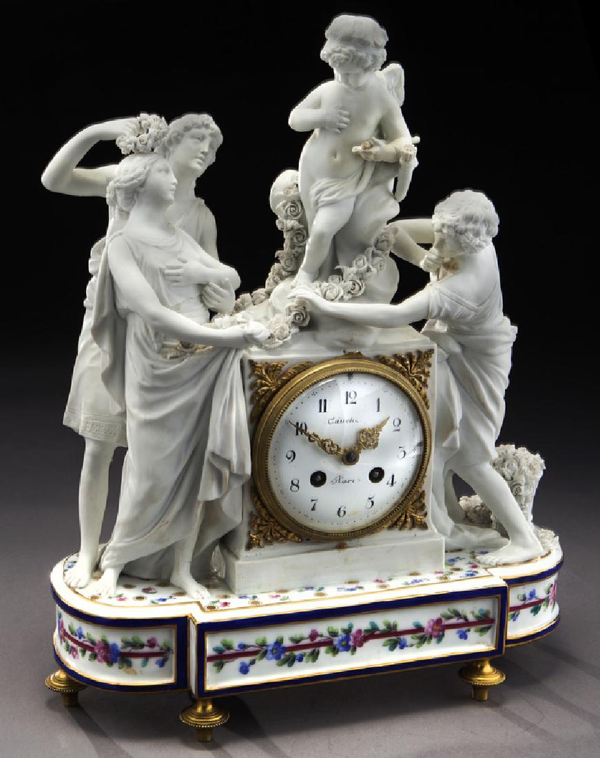 Sevres style marble and porcelain mantle clock, (1 of 10)