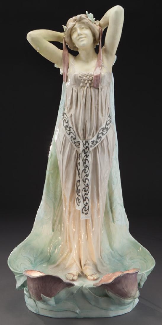 Art Nouveau ceramic polychrome figure of a maiden (1 of 7)