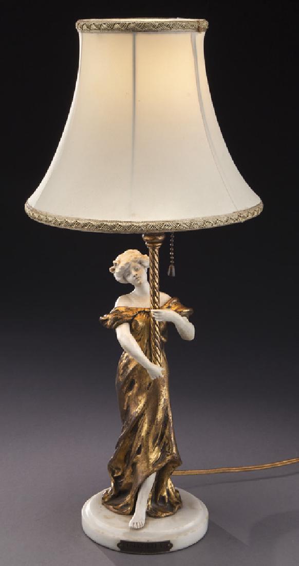 Gilt metal and parian ware figural lamp (1 of 9)