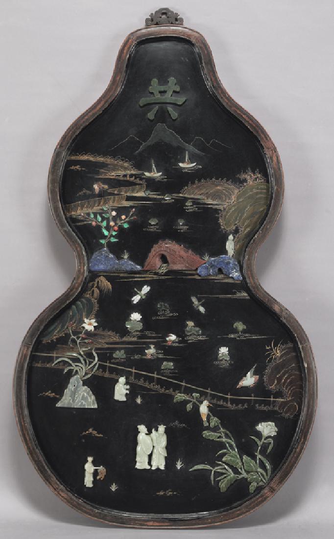 Chinese jade and lapis mounted rosewood screen (1 of 12)