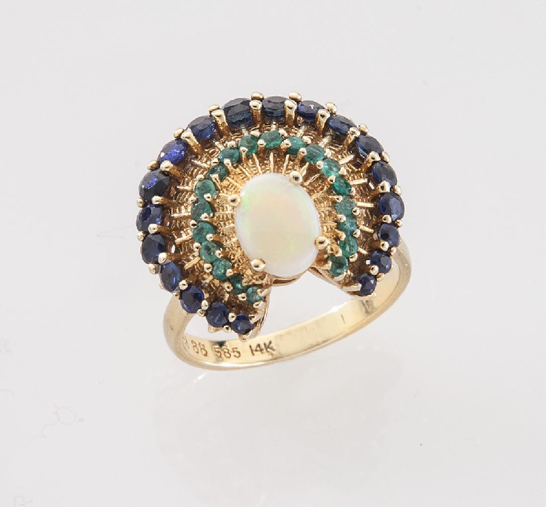14K gold, sapphire, emerald and opal ring (1 of 3)