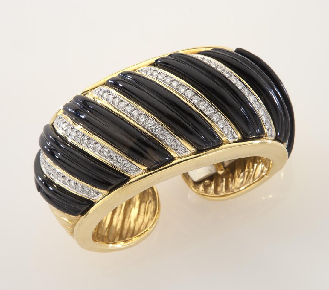 18K gold, diamond and onyx cuff bracelet (1 of 3)