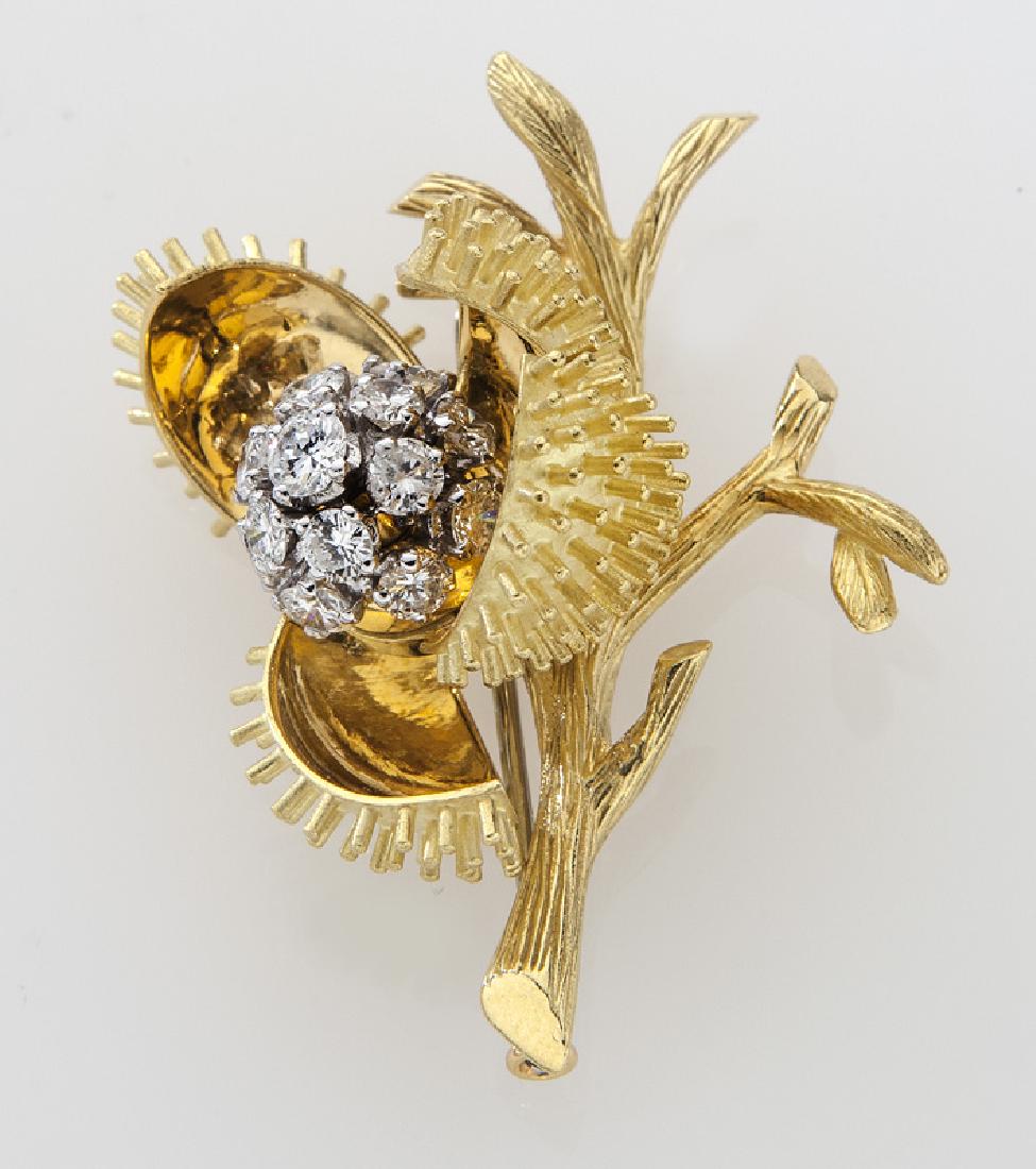 French Deco/Retro gold and diamond brooch (1 of 2)