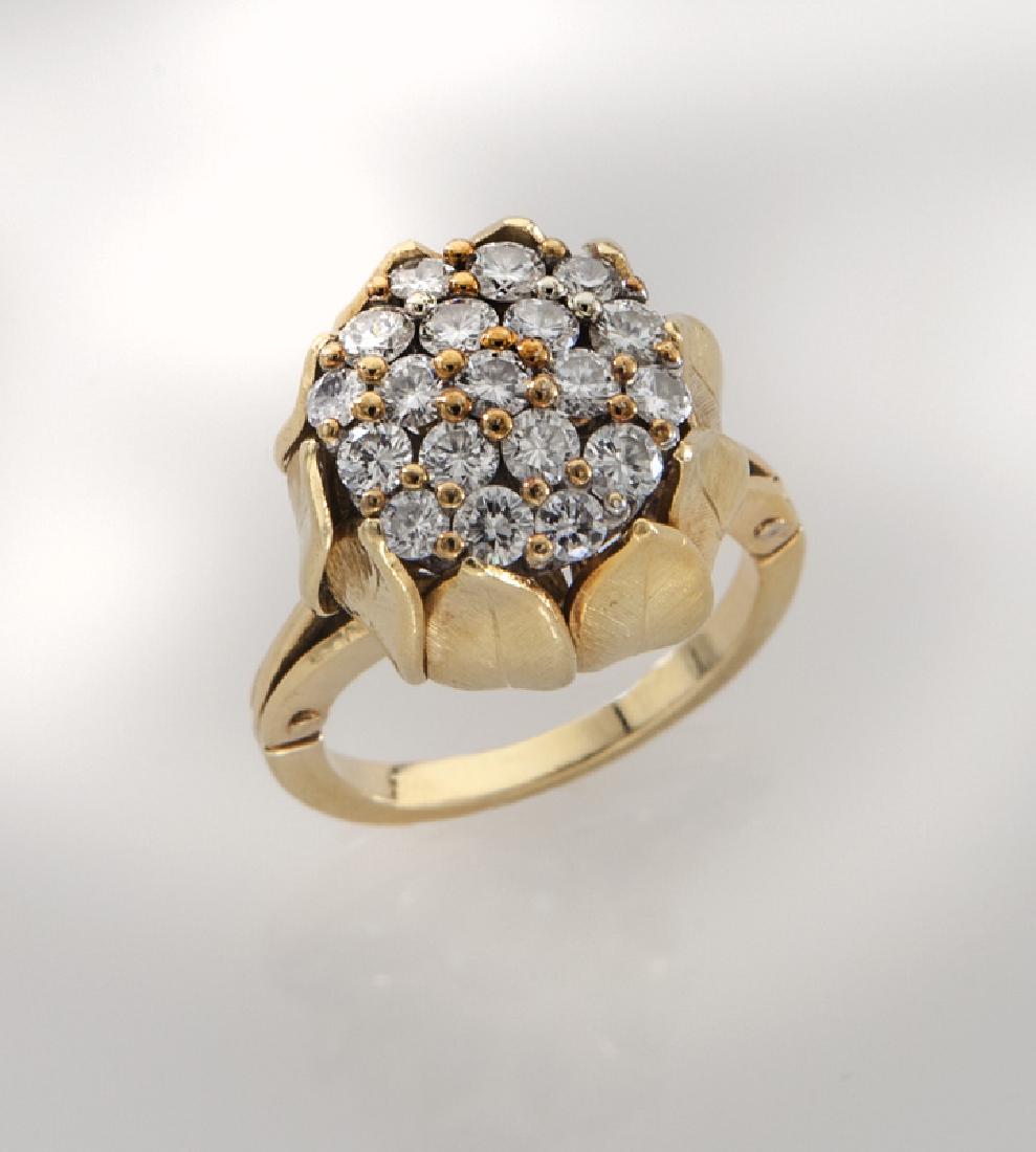 Retro 18K gold and diamond tulip form ring. (1 of 3)