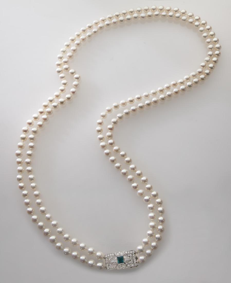 Platinum, diamond, emerald and pearl necklace (1 of 3)