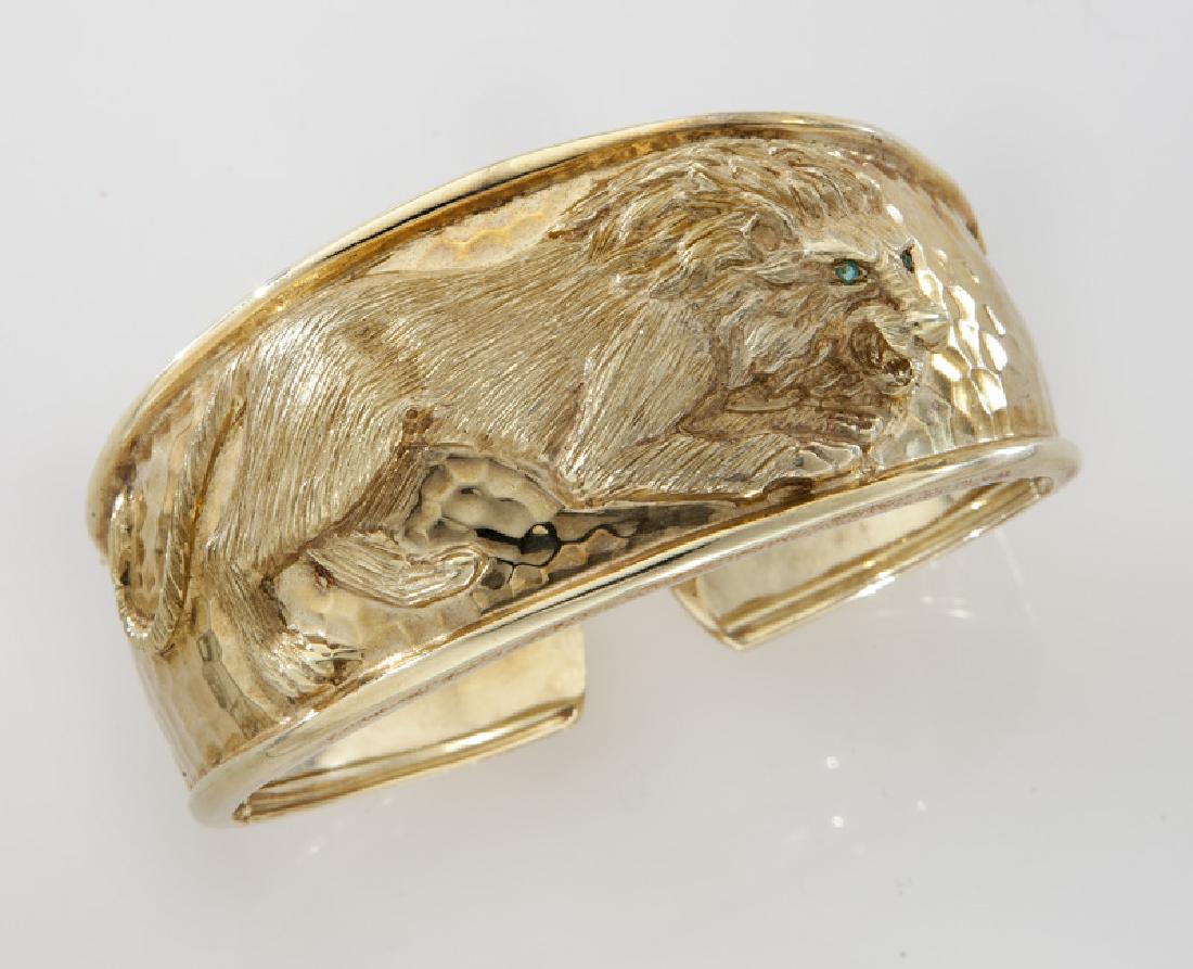 14K gold and emerald hinged cuff bracelet (1 of 3)