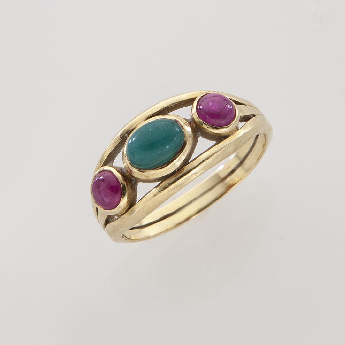 Lalaounis 18K, cabochon cut emerald and ruby ring. (1 of 3)