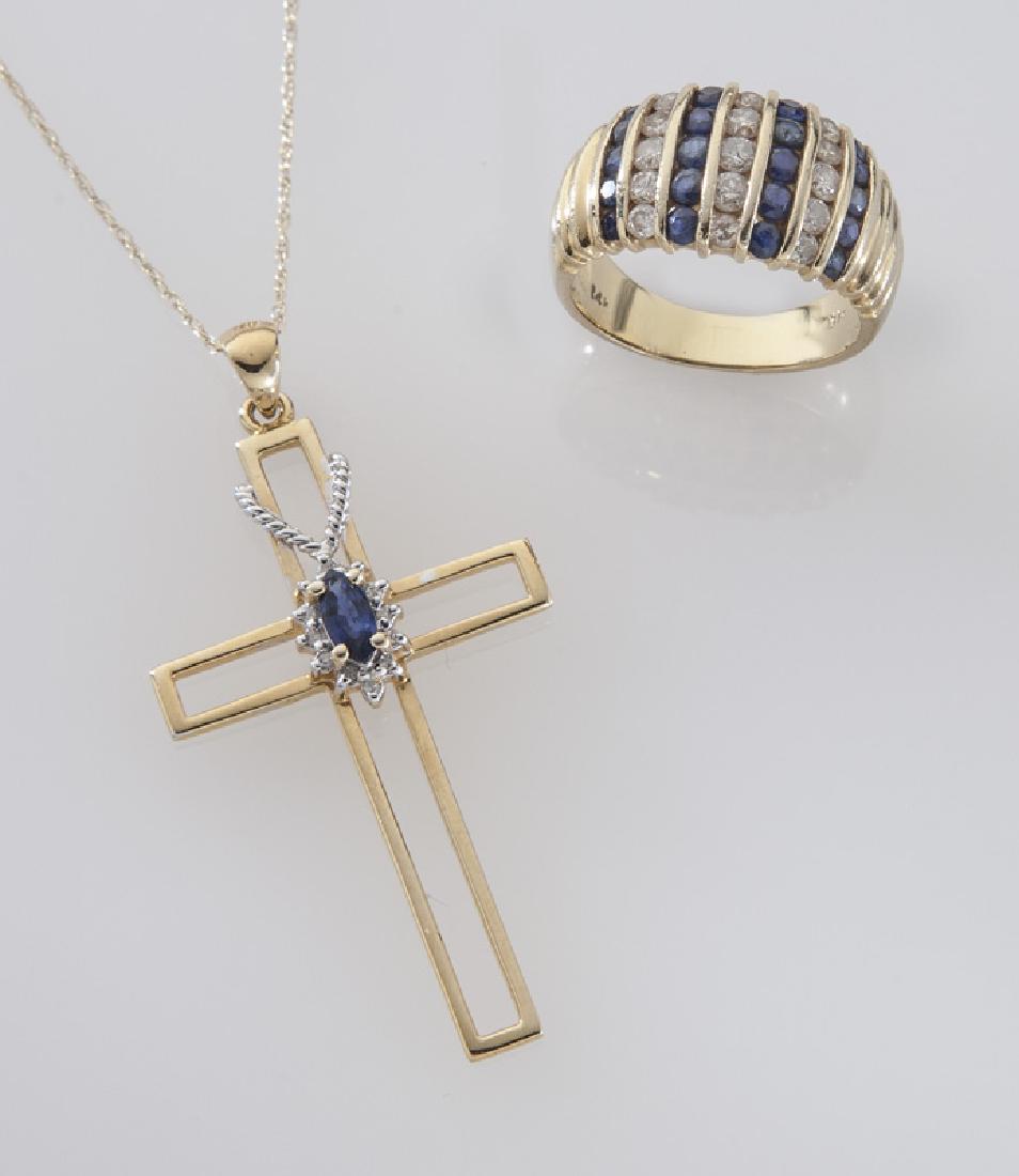 2 Pcs. 14K gold, diamond and sapphire jewelry (1 of 2)