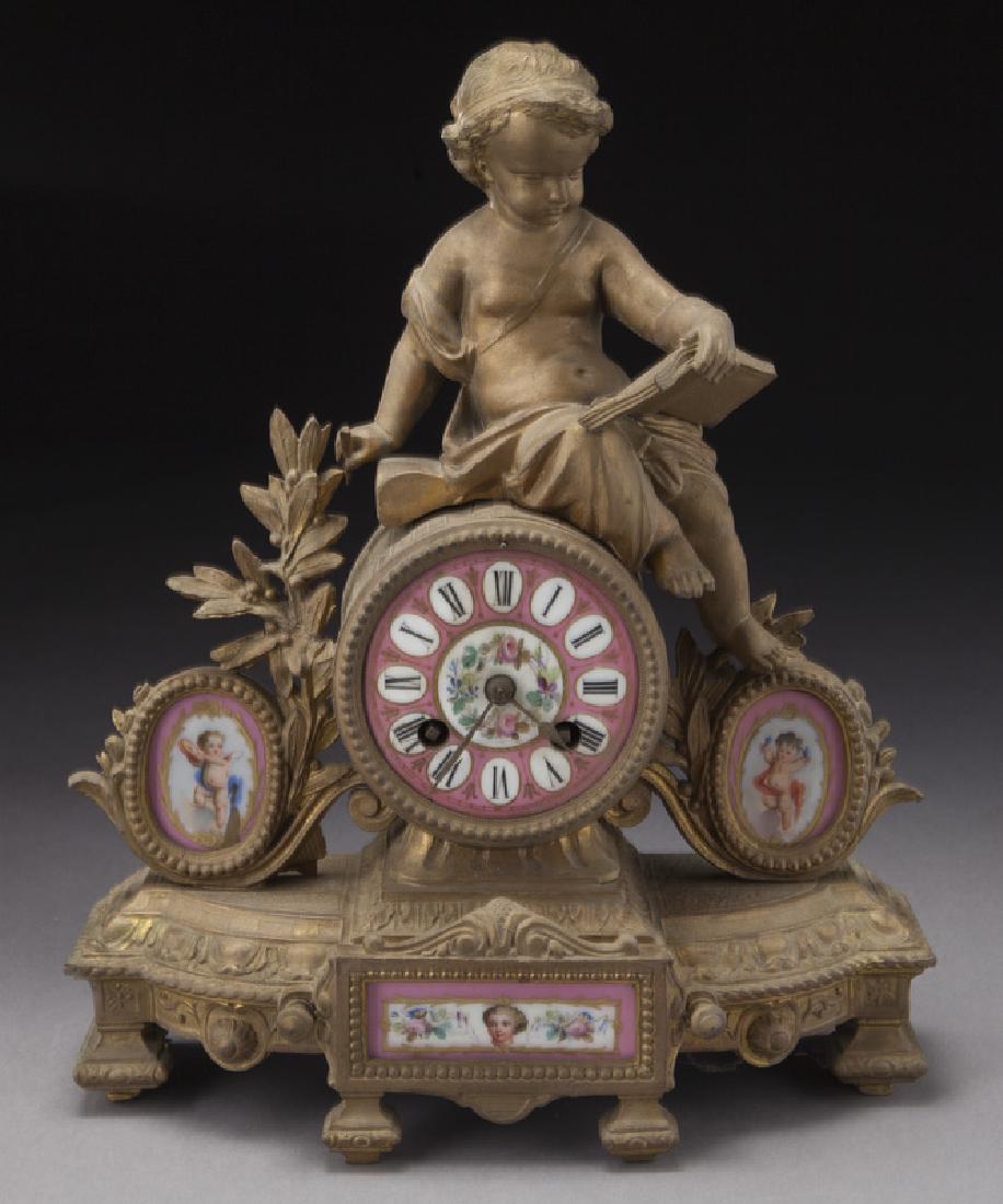 French gilt spelter mantel clock, the movement (1 of 7)