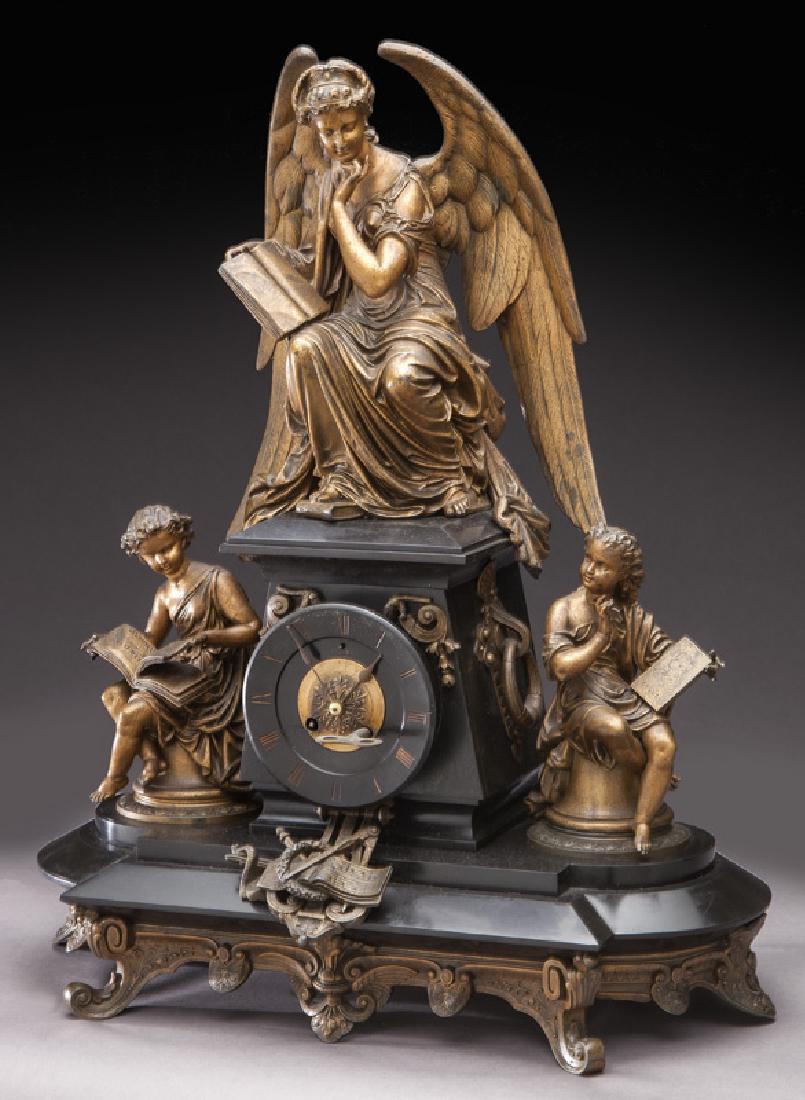 French black slate and figural mantel clock, (1 of 11)