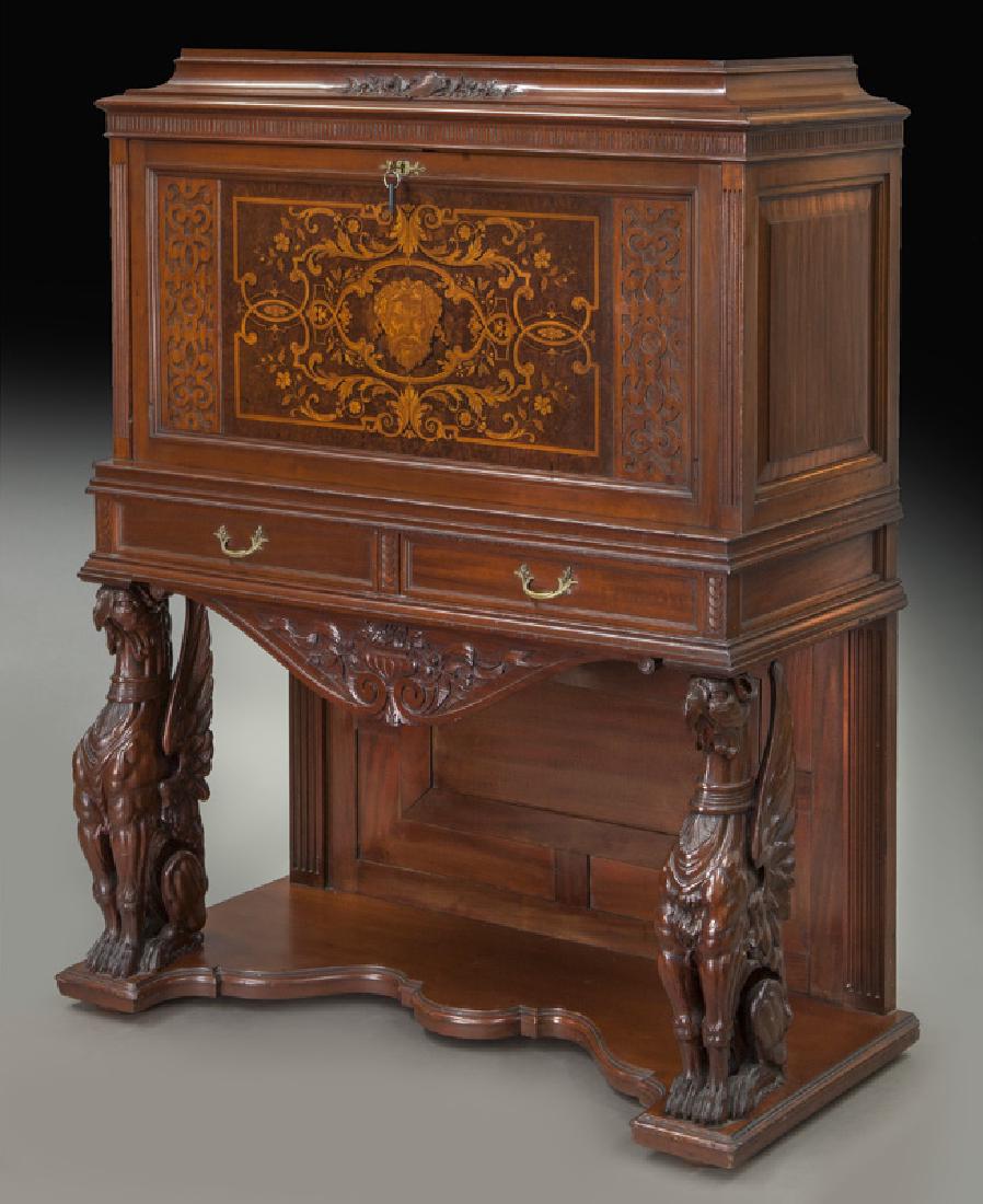 Continental inlaid mahogany fall front desk, (1 of 11)