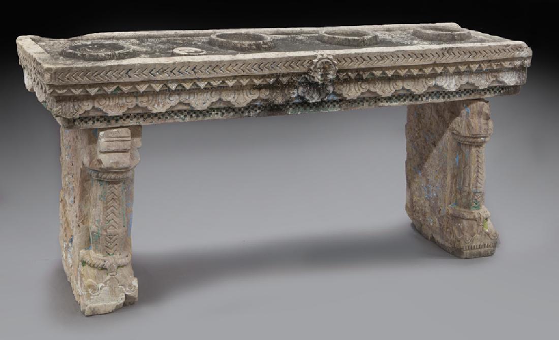 Primitive carved sandstone water stand, (1 of 10)