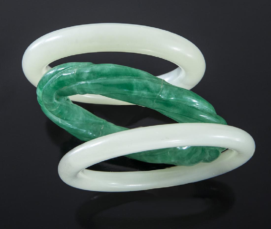 (3) Chinese carved jade bangles. (1 of 3)