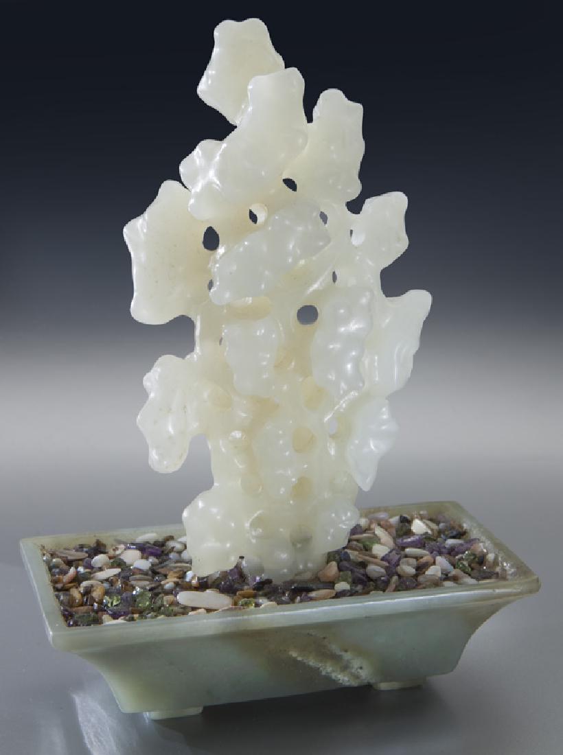 Chinese jade scholar stone in jade planter. (1 of 6)