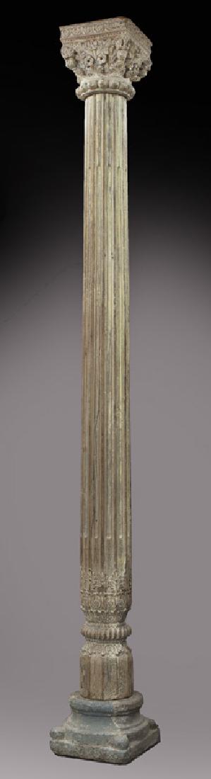 Antique solid carved wood stop fluted column (1 of 6)