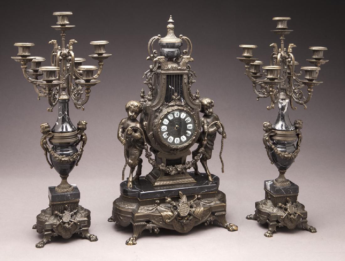 Reproduction French 3 pc. figural clock set, (1 of 10)