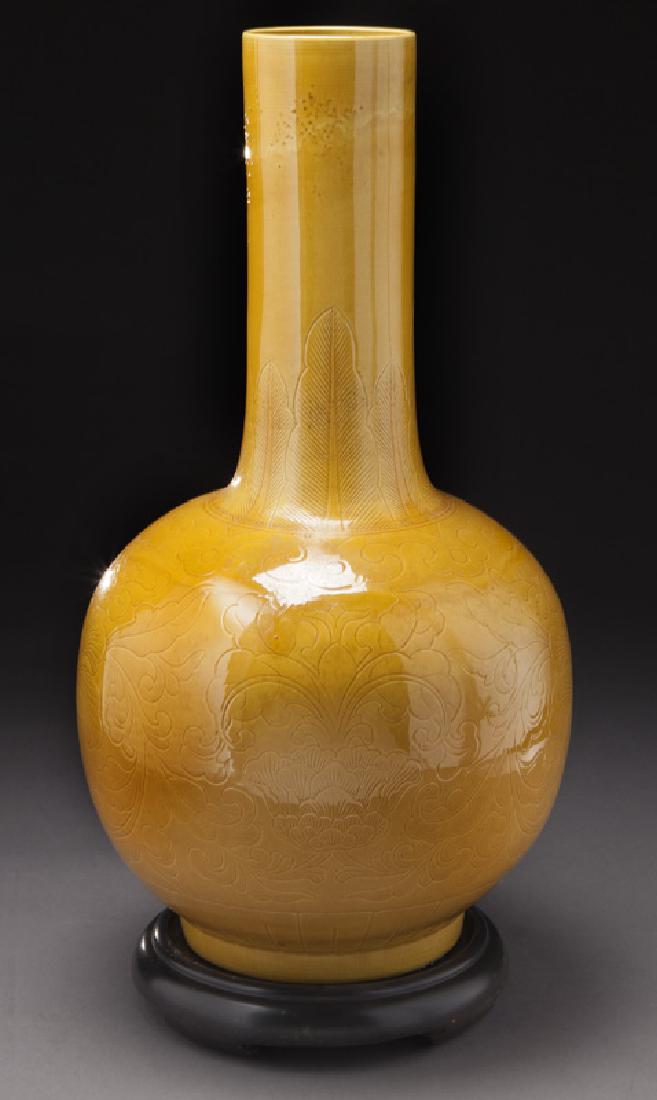 Large Chinese yellow glaze stick-neck vase, (1 of 8)