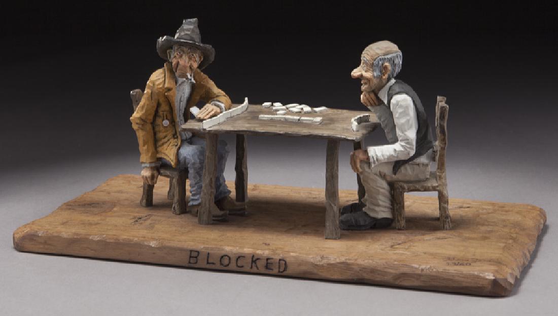 Gene Zesch "Blocked" bronze and wood sculpture. (1 of 9)