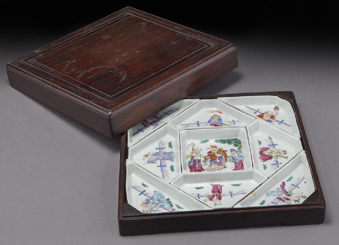 Chinese famille rose 9 section sweet-meat chargers (1 of 7)