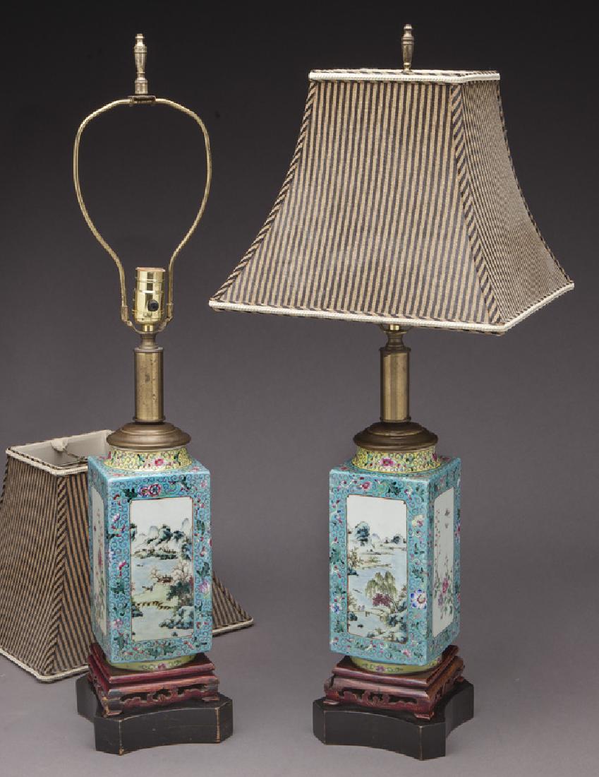 Pr. Chinese porcelain vases converted to lamps (1 of 6)