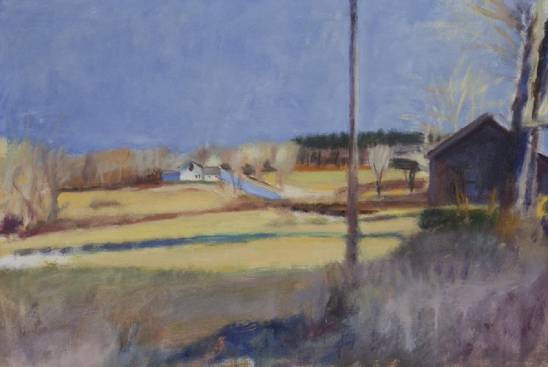 Wolf Kahn "Vermont Landscape" oil on canvas, 1979.: Wolf Kahn "Vermont Landscape" oil on canvas, 1979. Inscription in lower right quadrant. Canvas: 22"H x 32"W; Frame: 26"H x 36.125"W. Wolf Kahn (American/German, b. 1927).
