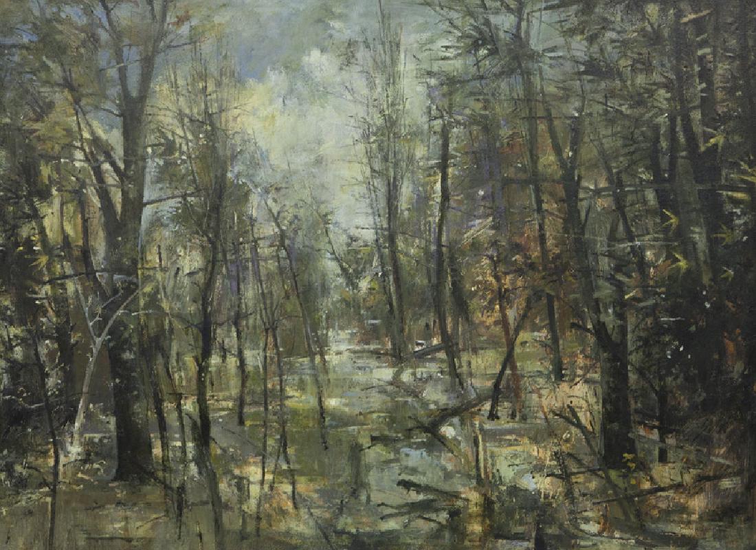 John Alexander "Real Estate Desires" oil on: John Alexander "Real Estate Desires" oil on canvas, 1991. Signed lower right, "John Alexander". Inscribed on verso, "John Alexander / 0804-9-91 / 'Real Estate Desires'". Canvas: 70"H x 96.25"W; Frame: