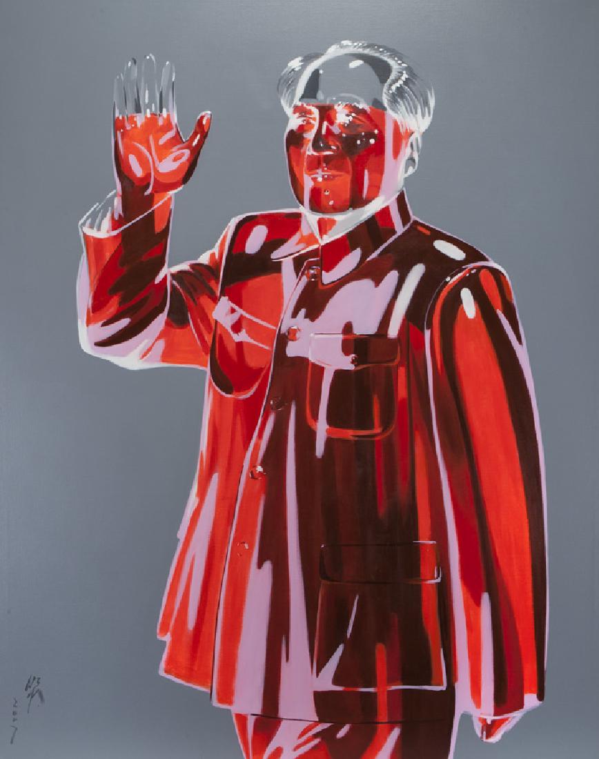 Wu Mingzhong "Mao" acrylic on canvas, 2007.: Wu Mingzhong "Mao" acrylic on canvas, 2007. Signed and dated lower left. Signed and dated on verso with artist's inscription. Canvas: 78.75"H x 62.875"W. Wu Mingzhong (Chinese, b. 1963).