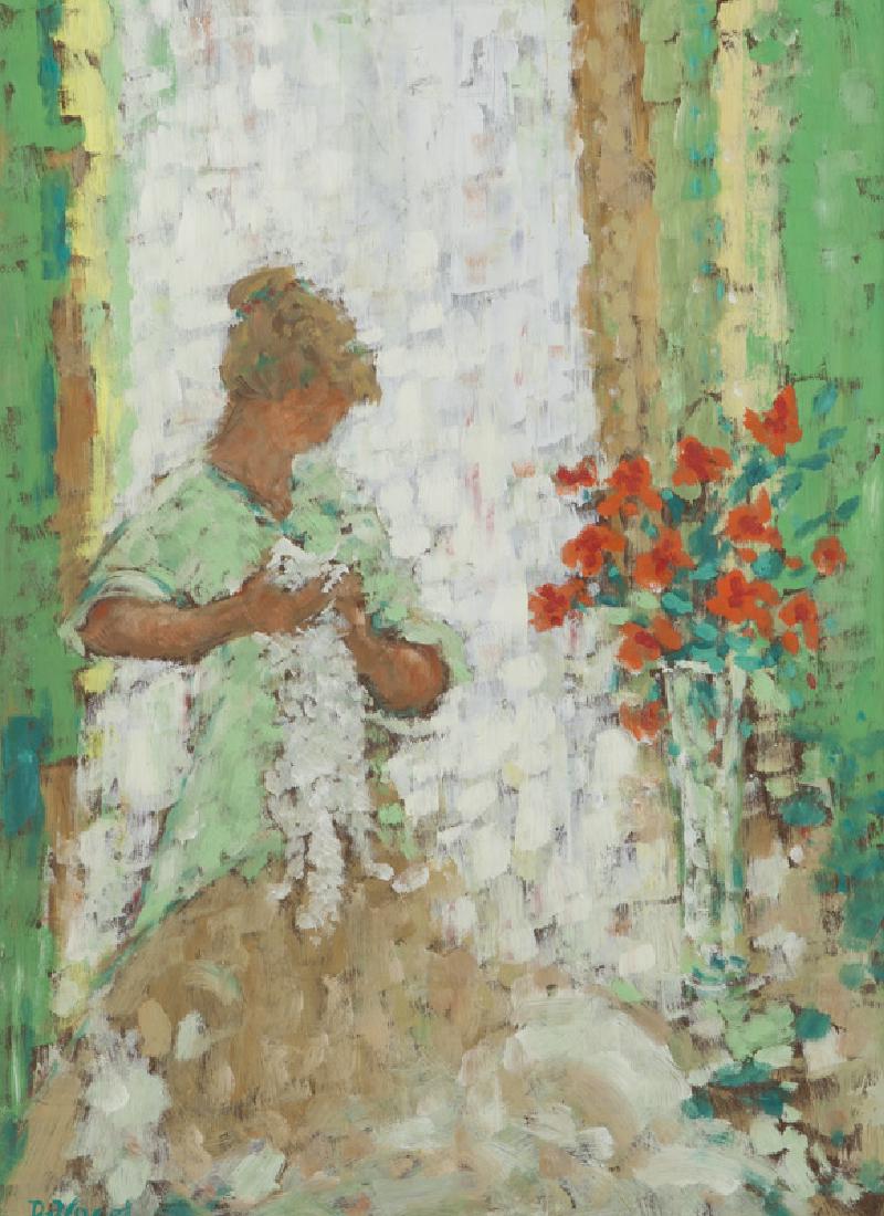 Donald Vogel "Woman Holding Cat" oil on board. (1 of 6)