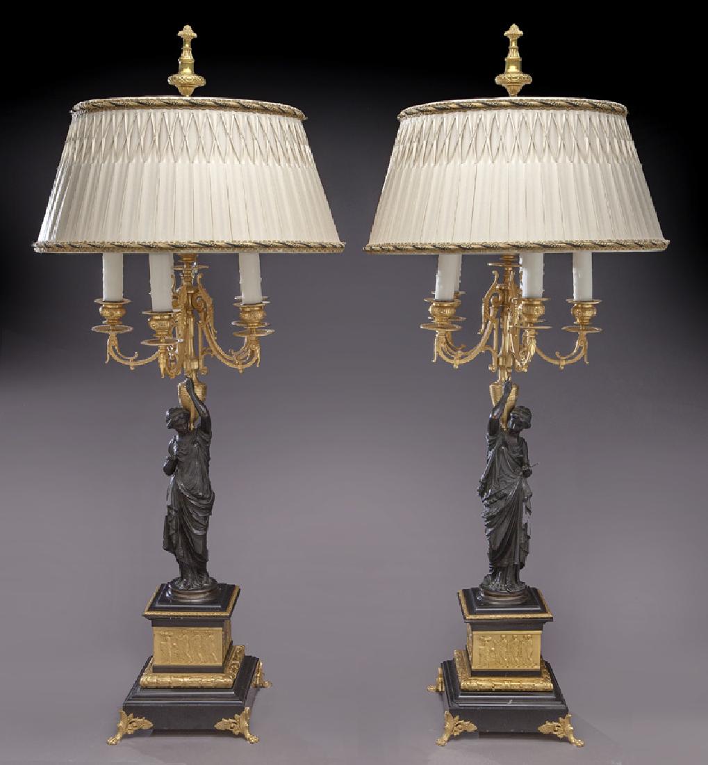 Pr. French patinated and gilt bronze candelabra (1 of 8)