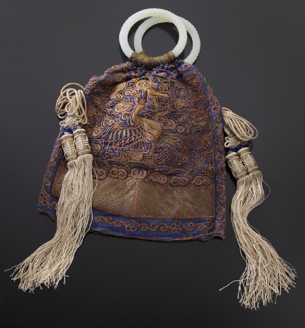 Chinese embroidery purse with jade handles. (1 of 6)