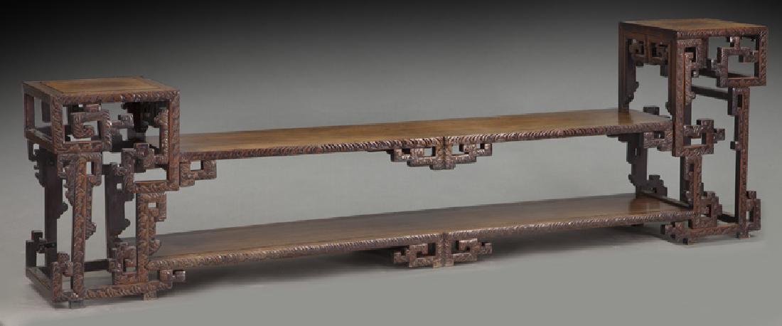 Chinese carved rosewood low 2-tier table. (1 of 10)