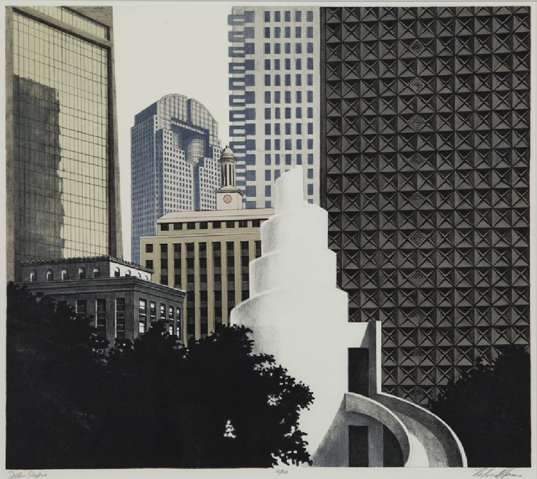 Richard Haas "Dallas Skyline" lithograph, 1988. (1 of 6)