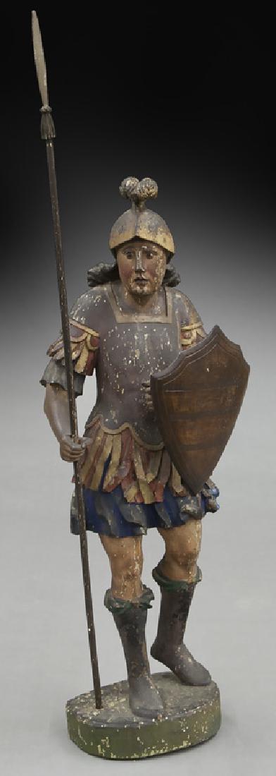 Italian polychrome carved wood warrior figure (1 of 8)