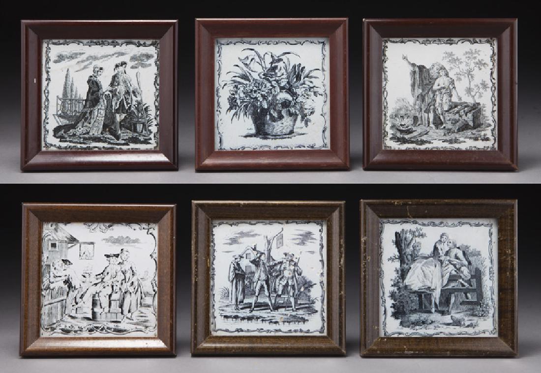 (6) Framed transfer-decorated pottery tiles (1 of 11)