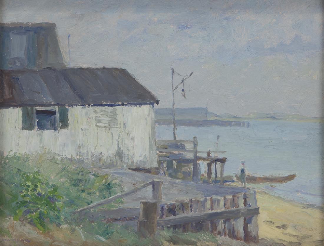 Wells Moses Sawyer "White Wharf" oil on board. (1 of 6)