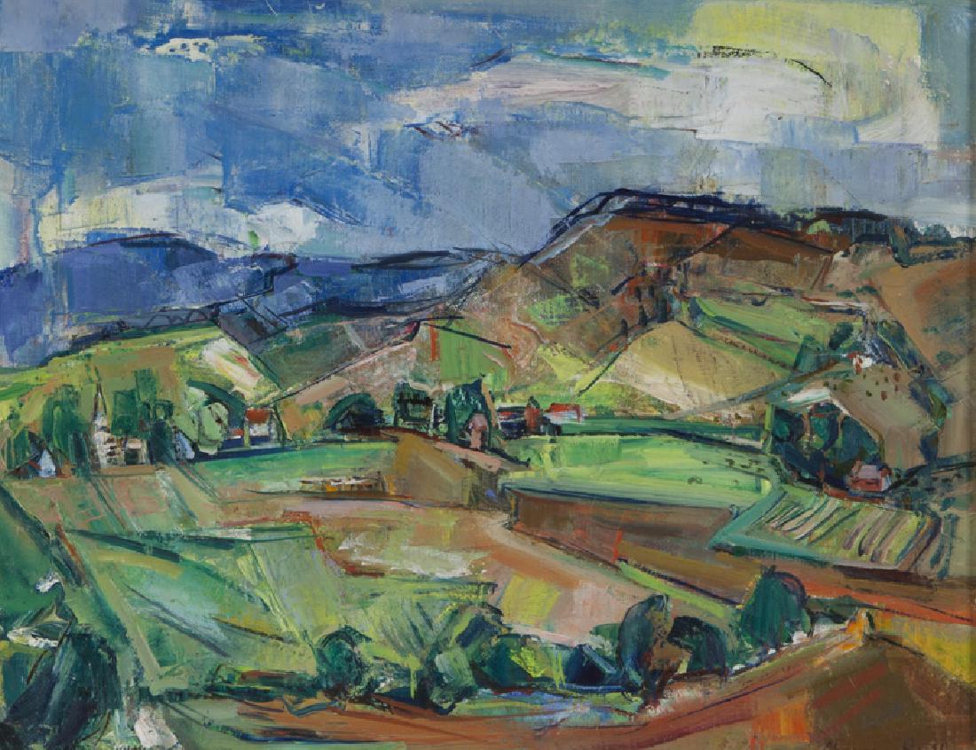 Marion Huse "Vermont Valley" oil on canvas.: Marion Huse "Vermont Valley" oil on canvas. Signed lower right, "Marion Huse". Canvas: 16"H x 20.25"W; Frame: 19.25"H x 23.625"W. PROVENANCE: By descent in artist's family to the Fuller Museum of Art 