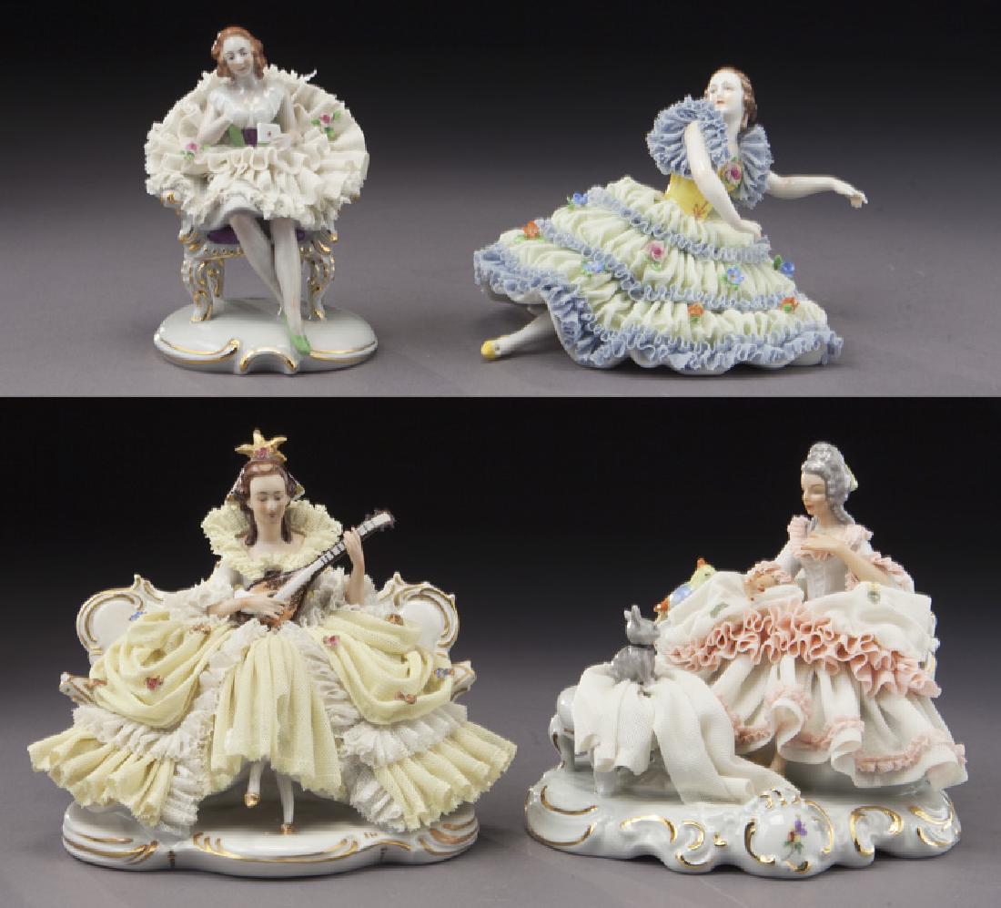 (4) Dresden lace porcelain figures of ladies. (1 of 4)