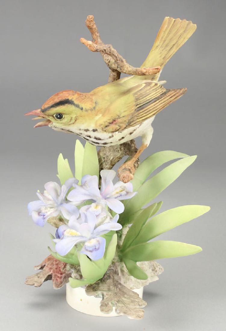 Dorothy Doughty porcelain bird, Oven Bird, and: Dorothy Doughty porcelain bird, Oven Bird, and Crested Iris, bearing the black Royal Worcester mark, "Made in England," stamp for 1954, and signed D Doughty. No stand or box. 10"H, 1954. PROVENANCE: E