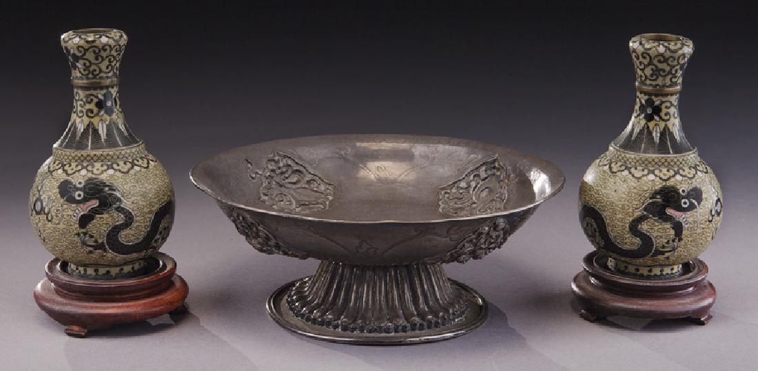 Mongolian silver footed tray, (1 of 2)