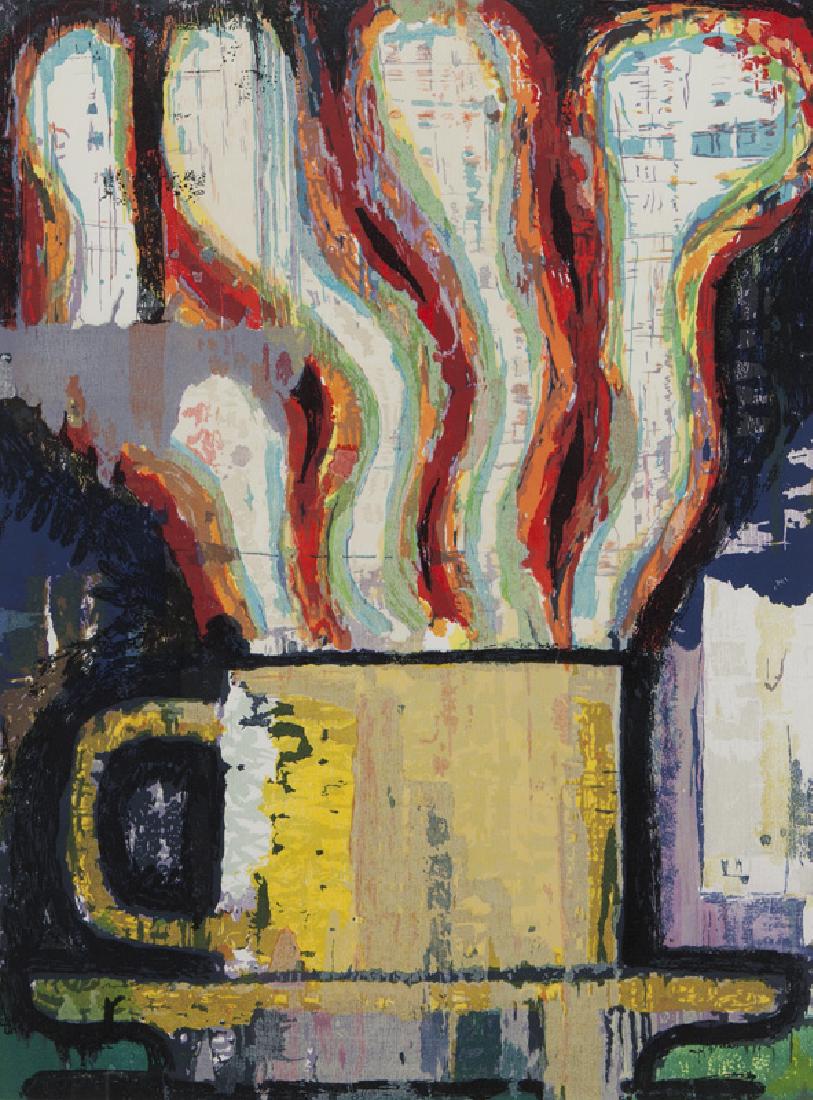 Aaron Fink "Steaming Cup" color woodcut, 1990. (1 of 8)