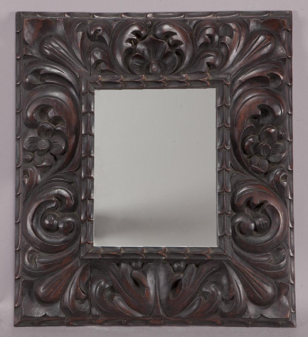 Small antique heavily carved wood mirror. (1 of 5)