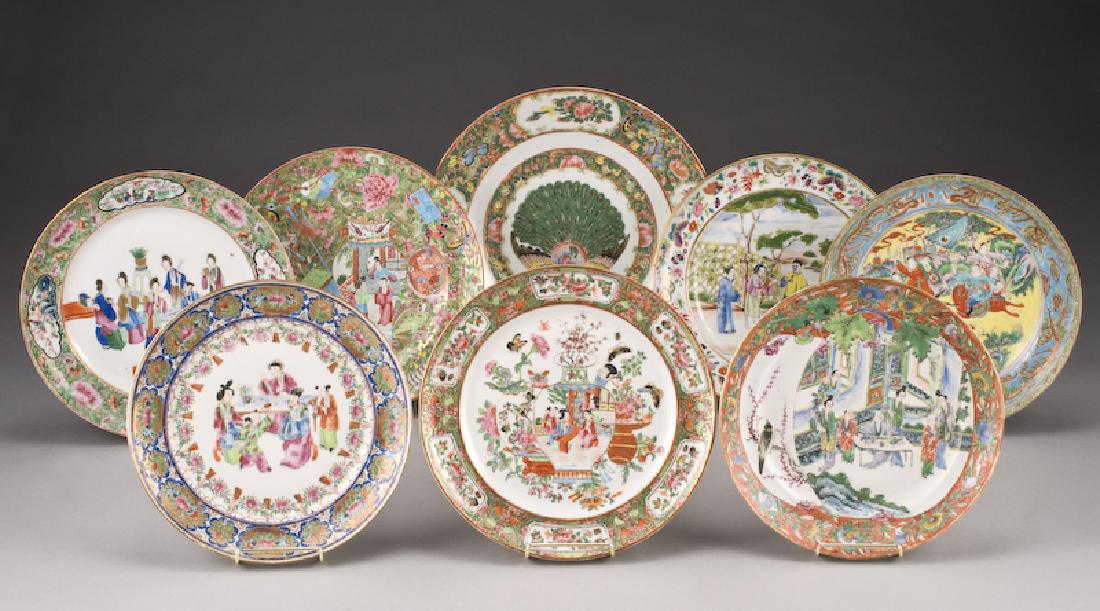 (8) Chinese Qing dynasty Canton rose plates, (1 of 2)
