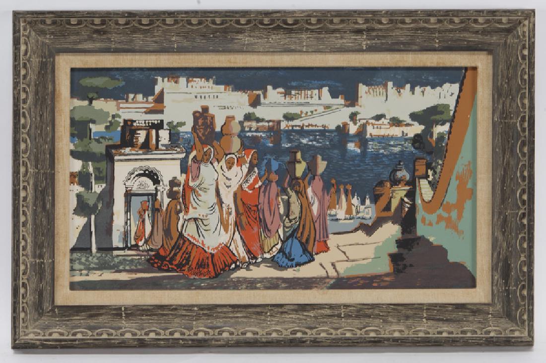 Millard Sheets "Untitled" mixed media print.: Millard Sheets "Untitled" mixed media print. Signed lower left, "Millard Sheets". Sight: 12.5"H x 22.75"W; Framed: 19"H x 29.25"W. PROVENANCE: Tobin Collection, Dallas, TX. Millard Sheets (American, 1