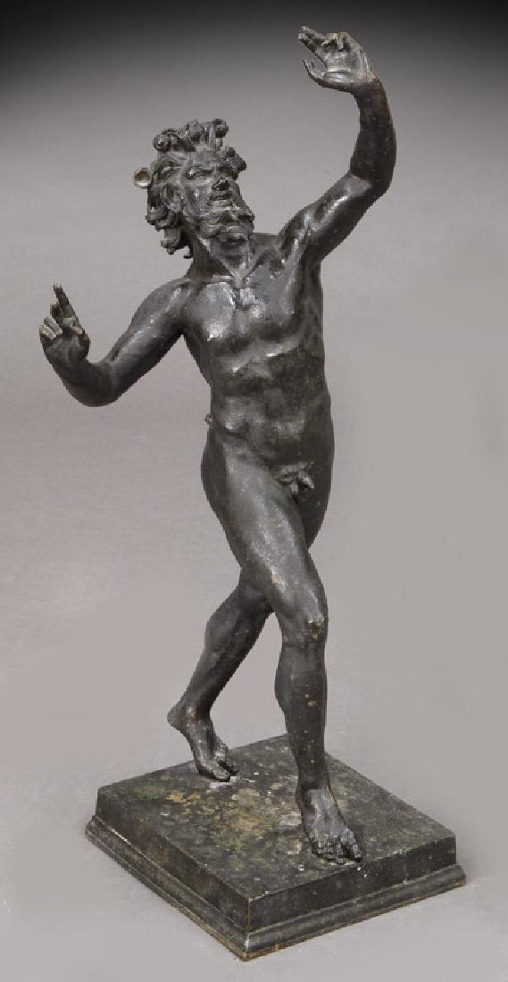 Bronze statue "Dancing Faun of Pompeii",: Bronze statue "Dancing Faun of Pompeii", with foundry stamp for "Fonderia Chiurazzi, Naples". 31.5"H, Circa - Late 19th C.