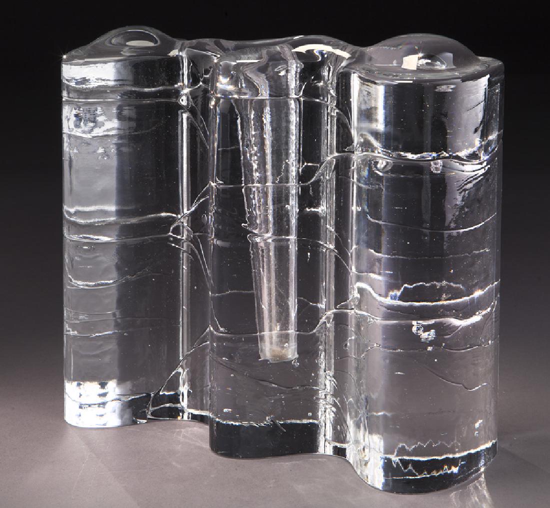 Signed Timo Sarpaneva Archipelago vase.: Signed Timo Sarpaneva Archipelago vase. 7.5"H x 8"W, Circa - Mid 20th C. PROVENANCE: From the Estate of John W. Lolley, Monroe, Louisiana.